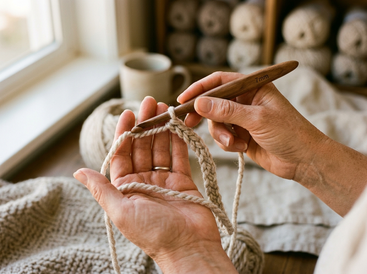 A crochet hook and a foundation chain